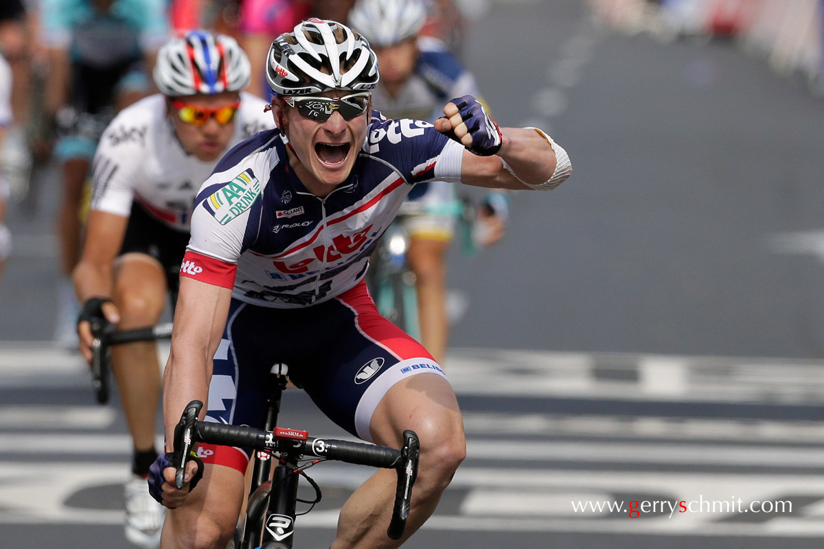 Andre GREIPEL celebrating his victory at Cap d' Agde on stage Number 13 of Tour the France 2012 