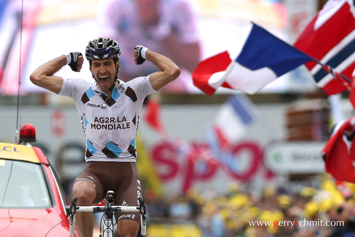Christophe RIBLON reacts after his stage win at Alpe d'Huez