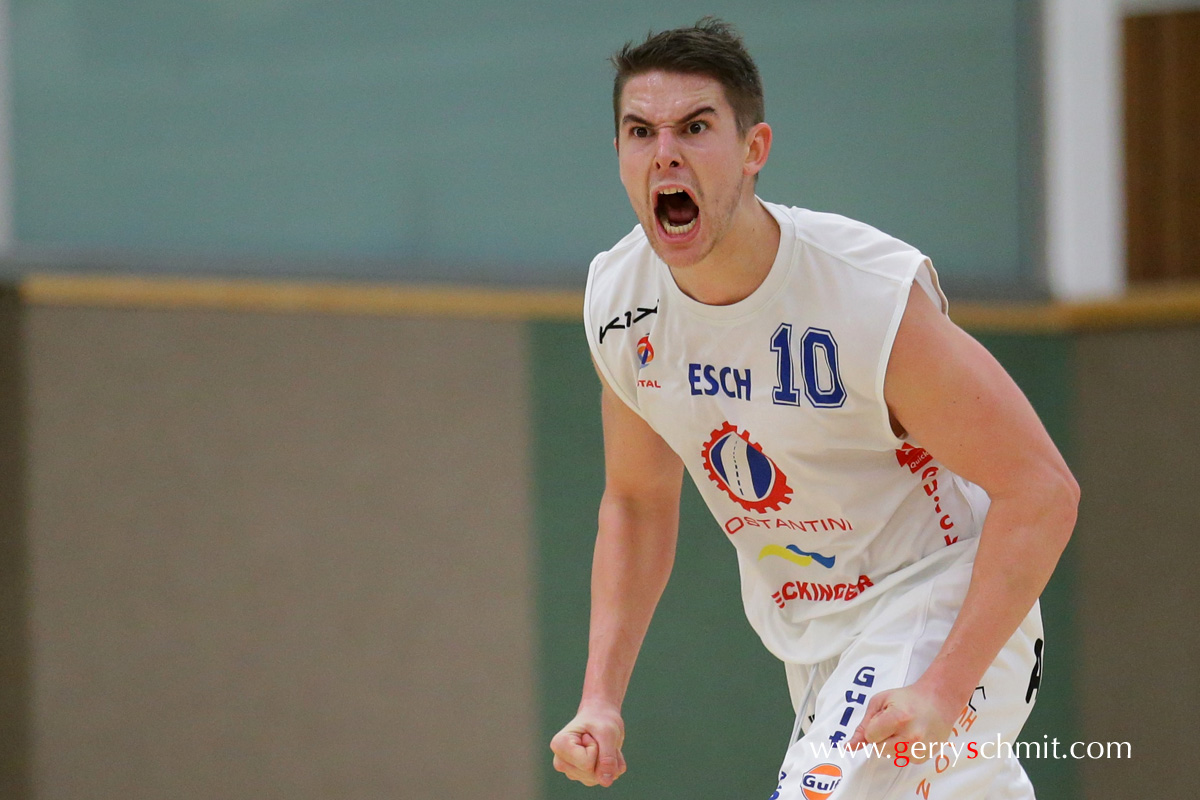 Pit BIEVER of Basket Esch reacts after he has scored decisive points against Etzella Ettelbrück 