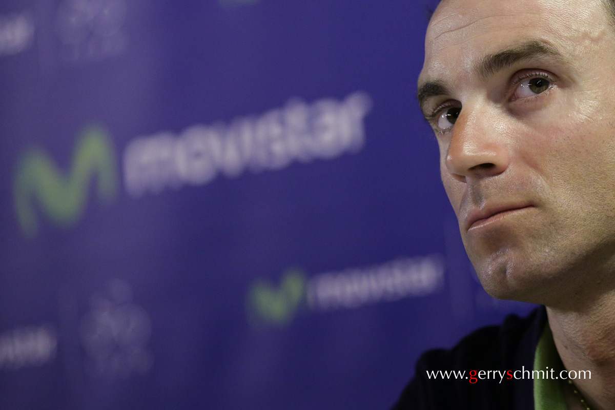 Portrait of Alejandro Valverde (MOVISTAR) during a press conference at Carcassonne
