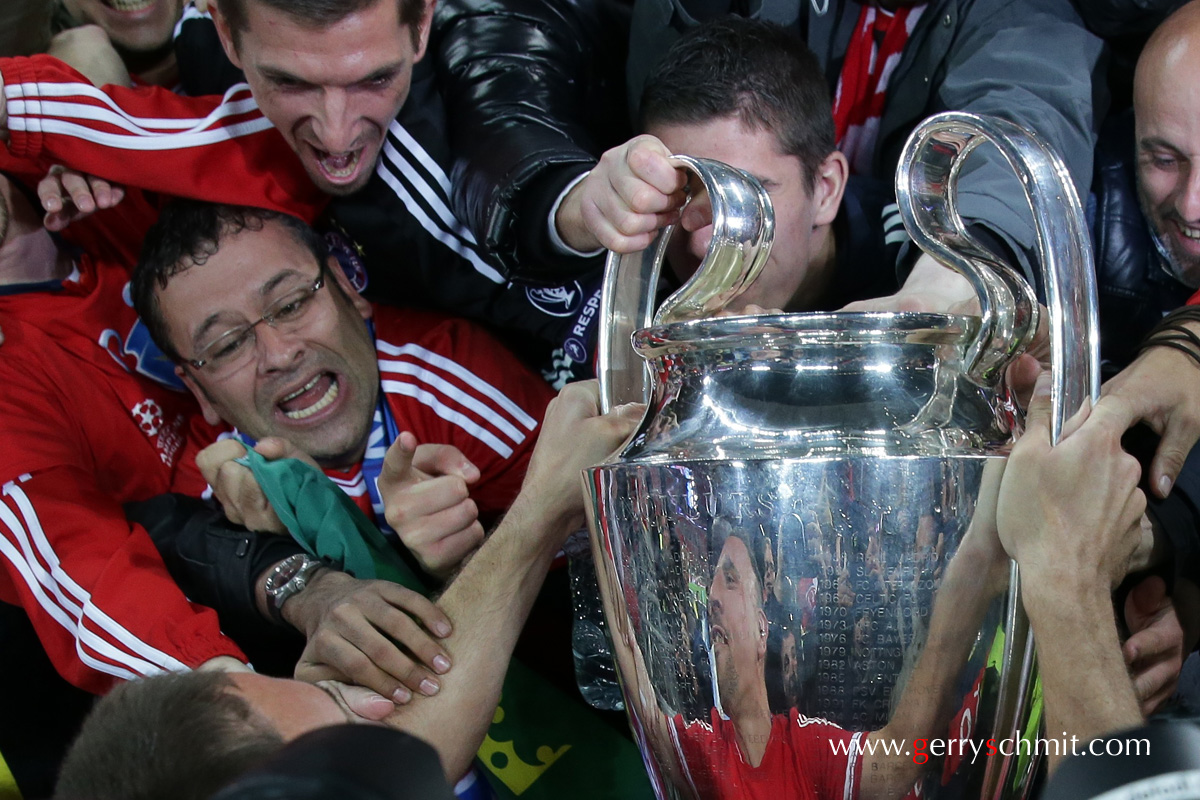 Franck Ribery of Bayern Munich holds the CL Cup after winning the final against Borussia Dortmund