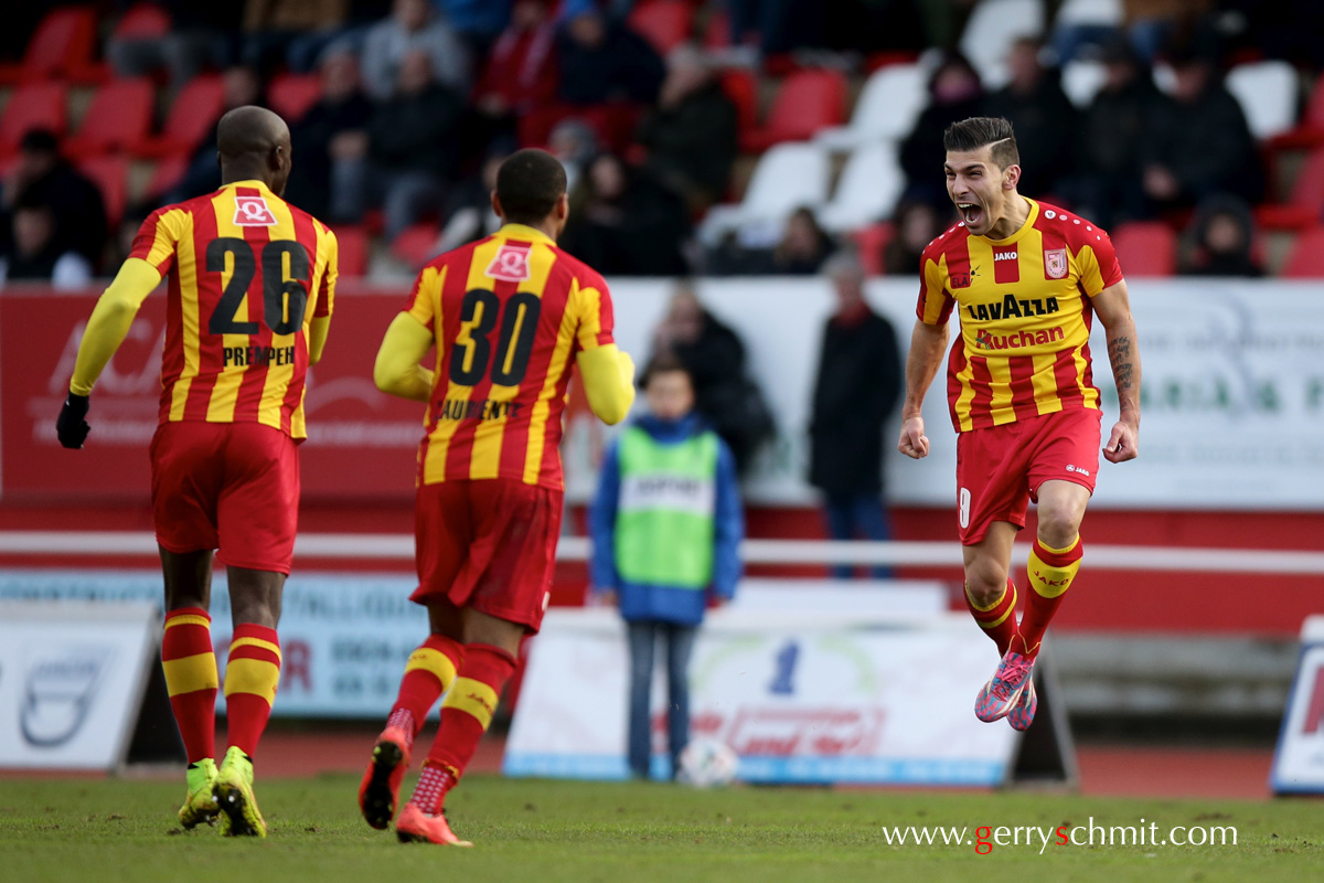 Dan Da Mota (F91) celebrates his goal for 3-1 victory against Fola Esch in Cup quarterfinals