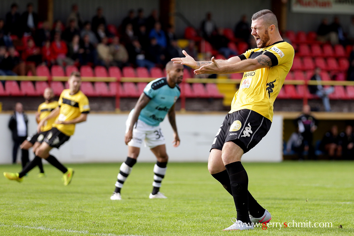 Giuseppe Rossini reacts after missing a big opportunity against F91 Dudelange