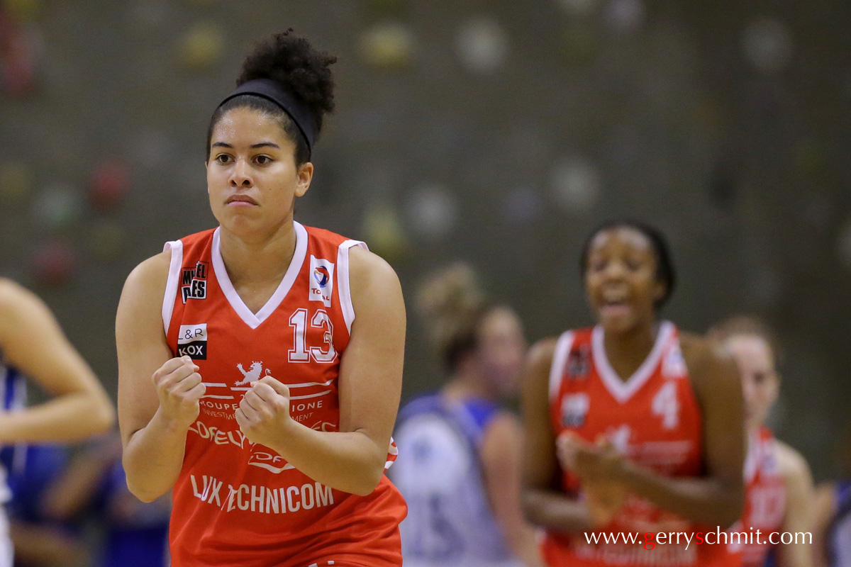 Katelyn Loper reacts after scoring decisive points at the end of the game