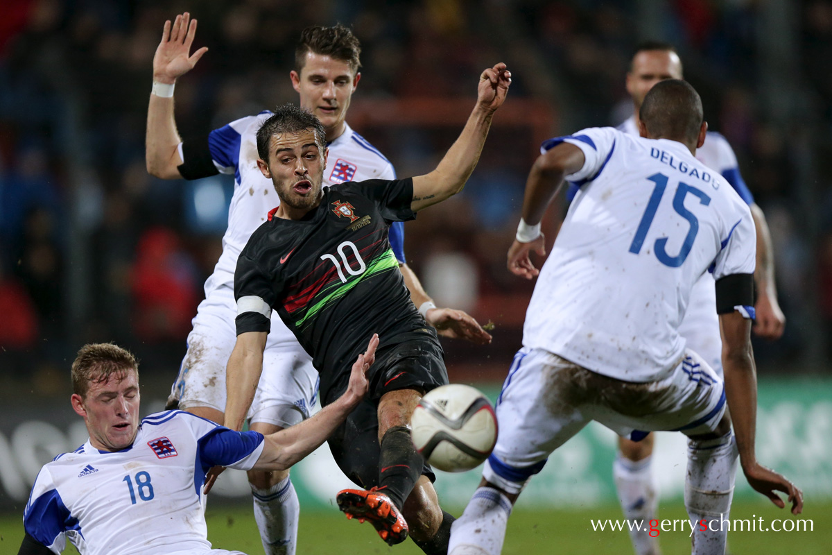 Bernardo Silva of Portugal tries to score against Luxembourg 