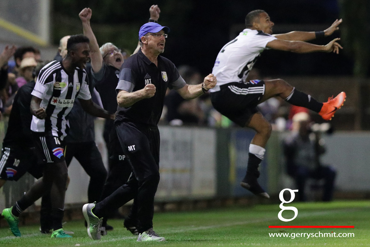 Marc Thome of Jeunesse Esch and his staff celebrate victory against FC Differdange 03
