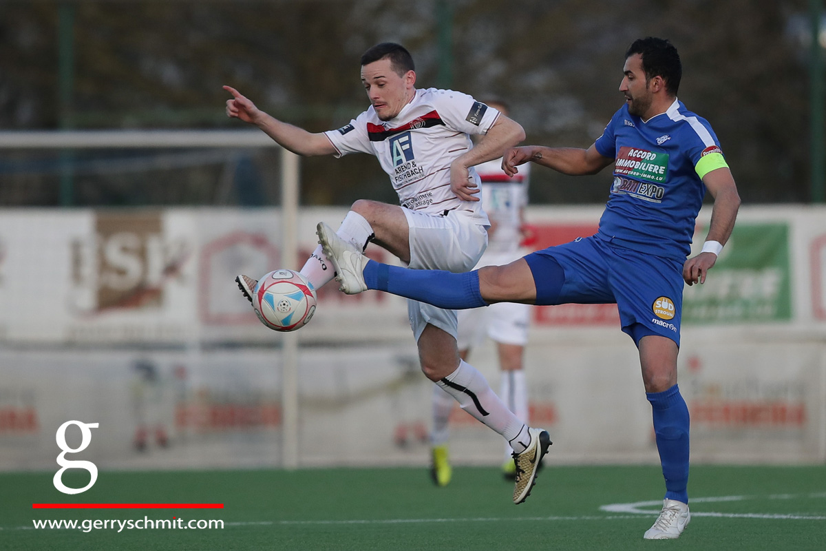 Duel between Ben Payal (UNA Strassen) and Bruno Ribeiro (US Esch)