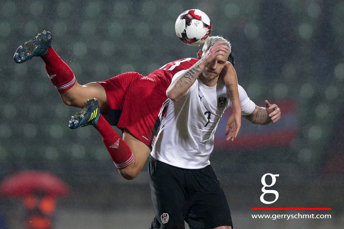Duel between Dirk Carlson of Luxembourg and Austrias Marko Arnautovic