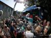 Tremendous crowd of journalists in front of the RNT Bus the day after Frank Schlecks positive A test in Pau
