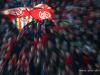 Fans of FSV Mainz 05 showing their Flag in the setting sunlight