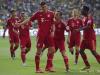 Players of FC Bayern Munich react after Mario GOMEZ has scored against Borussia Dortmund